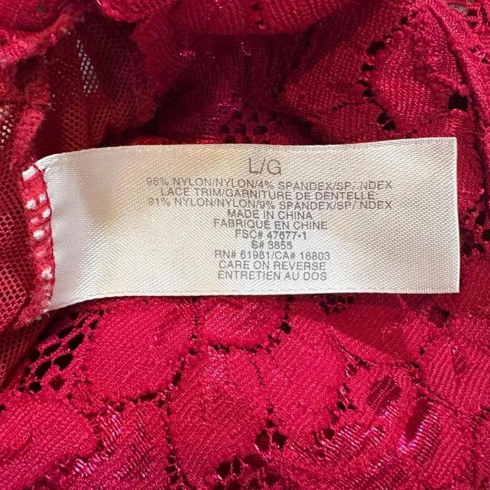 Red Lace Babydoll Slip Lingerie Short Dress with Floral and Sheer Top Size Large